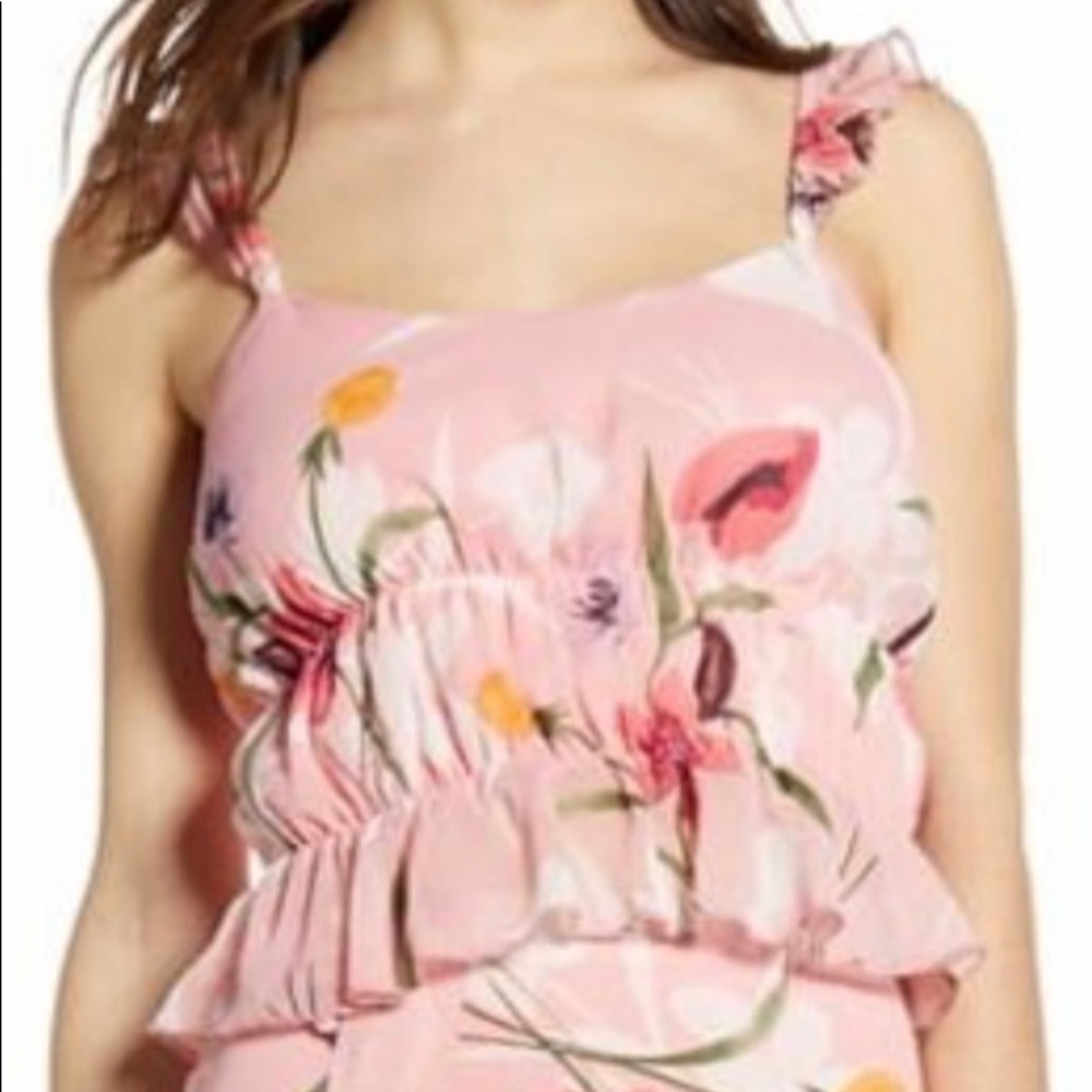 LEITH Floral Ruffle Crop Tank Top Medium - Picture 2 of 5